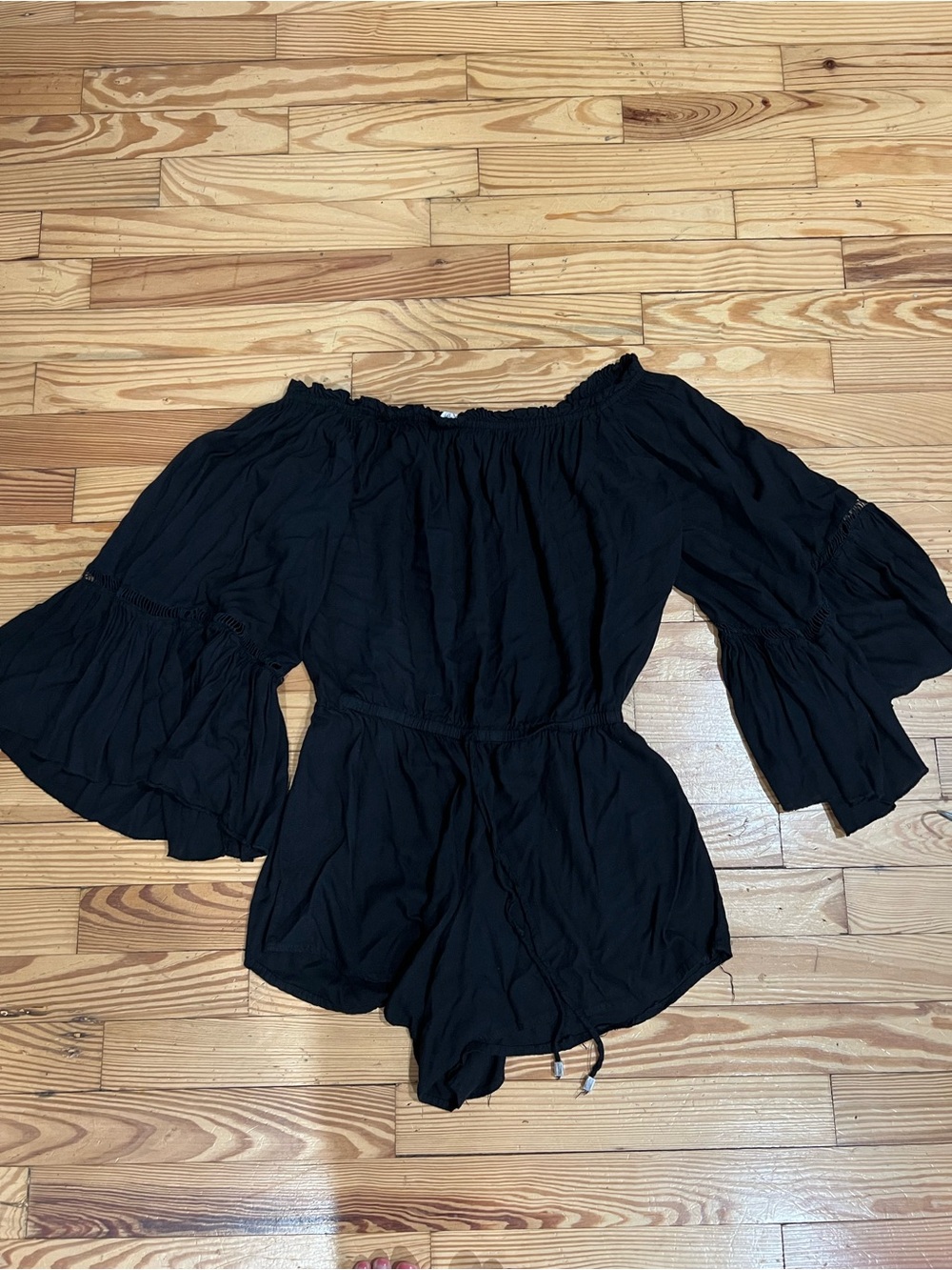 Elan Black Off-Shoulder Elastic Waist Romper